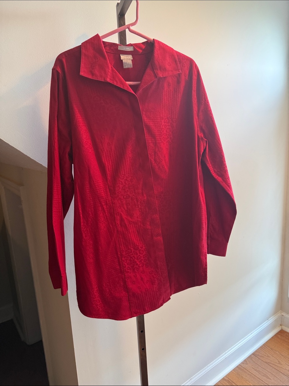 Chico’s Women's Red Long Sleeve Button-Front Coat